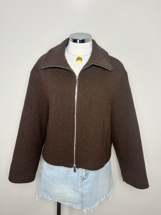 Massimo Dutti Jackets & Blazers - Massimo Dutti Brown Cropped Zip Jacket Women S NWT Boxy Oversized Collar